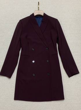 [Good Wool] Th女士秋冬新款 双排扣收腰羊毛西装连衣裙 H0701614