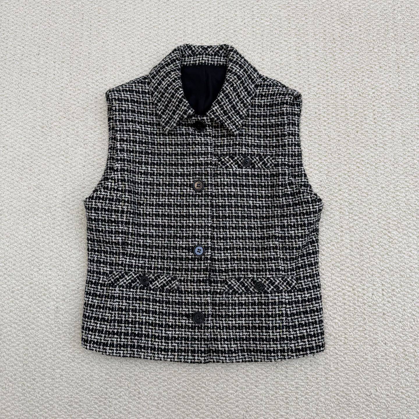 Th同款 2026早春新品女装 棉混纺翻领粗花呢马甲 P1004105