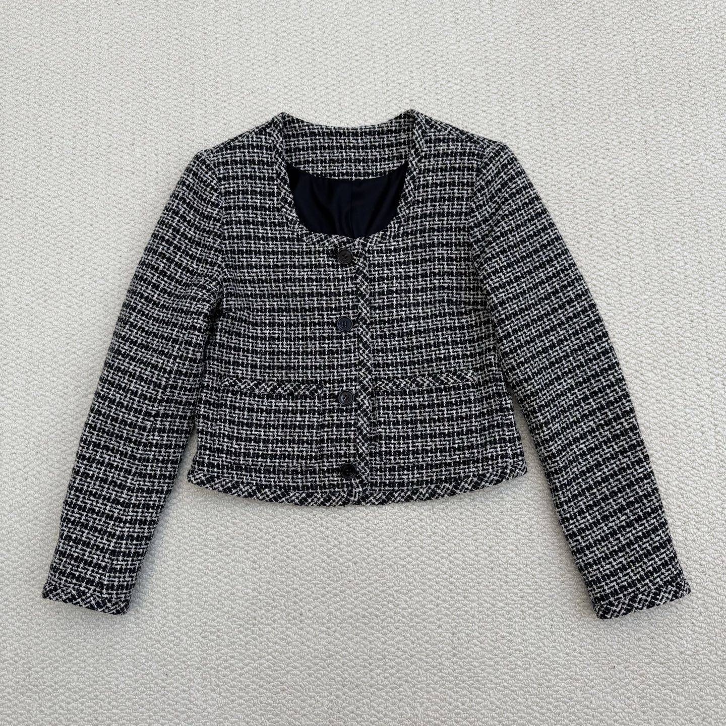 Th同款 2026早春新品女装 棉混纺U领粗花呢夹克外套 P1004106