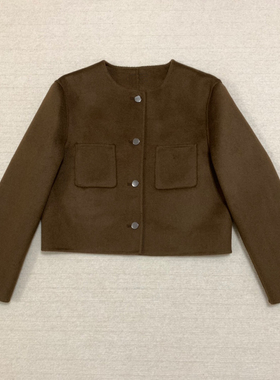 TH秋冬新品女装 双面羊毛羊绒手工缝制修身金属扣短外套M0701110