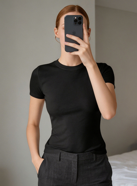 Th同款 2026春夏新品女装 莫代尔混纺修身短袖T恤 Q0229538