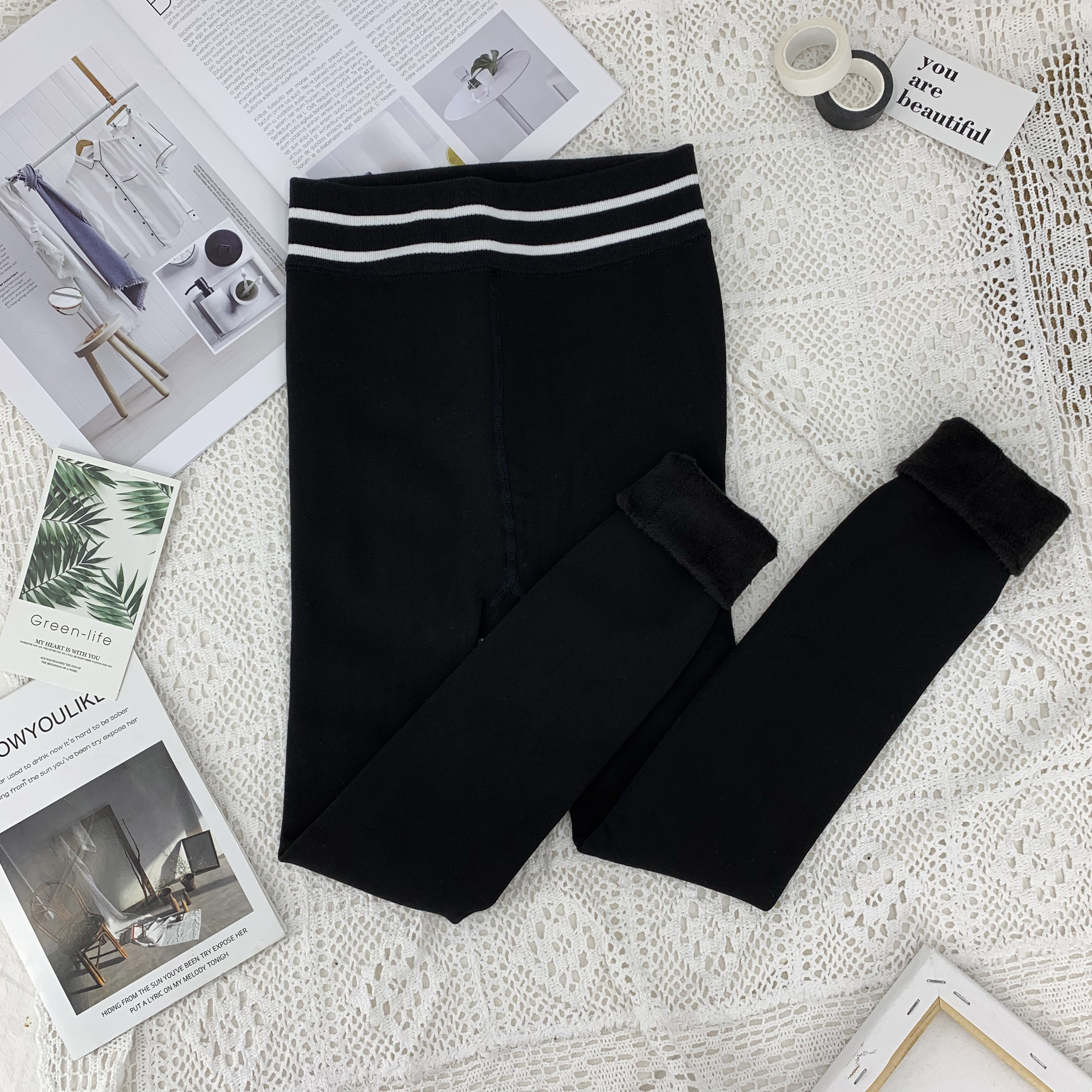 Real shot real price Korean version shows thin, elastic Tights Pants, versatile plush and thickened Leggings