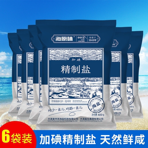 海湾加碘食用盐天然海盐400g*6袋装精制食用盐碘盐家用食盐加碘盐