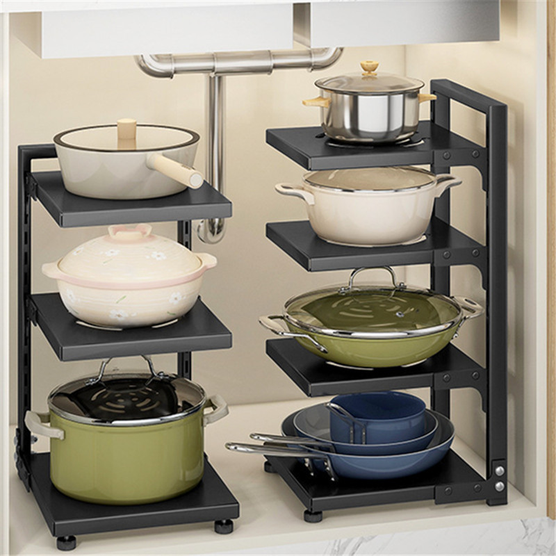 厨房置物架家用橱柜内下水槽可调节收纳架台面式多功能锅具收纳