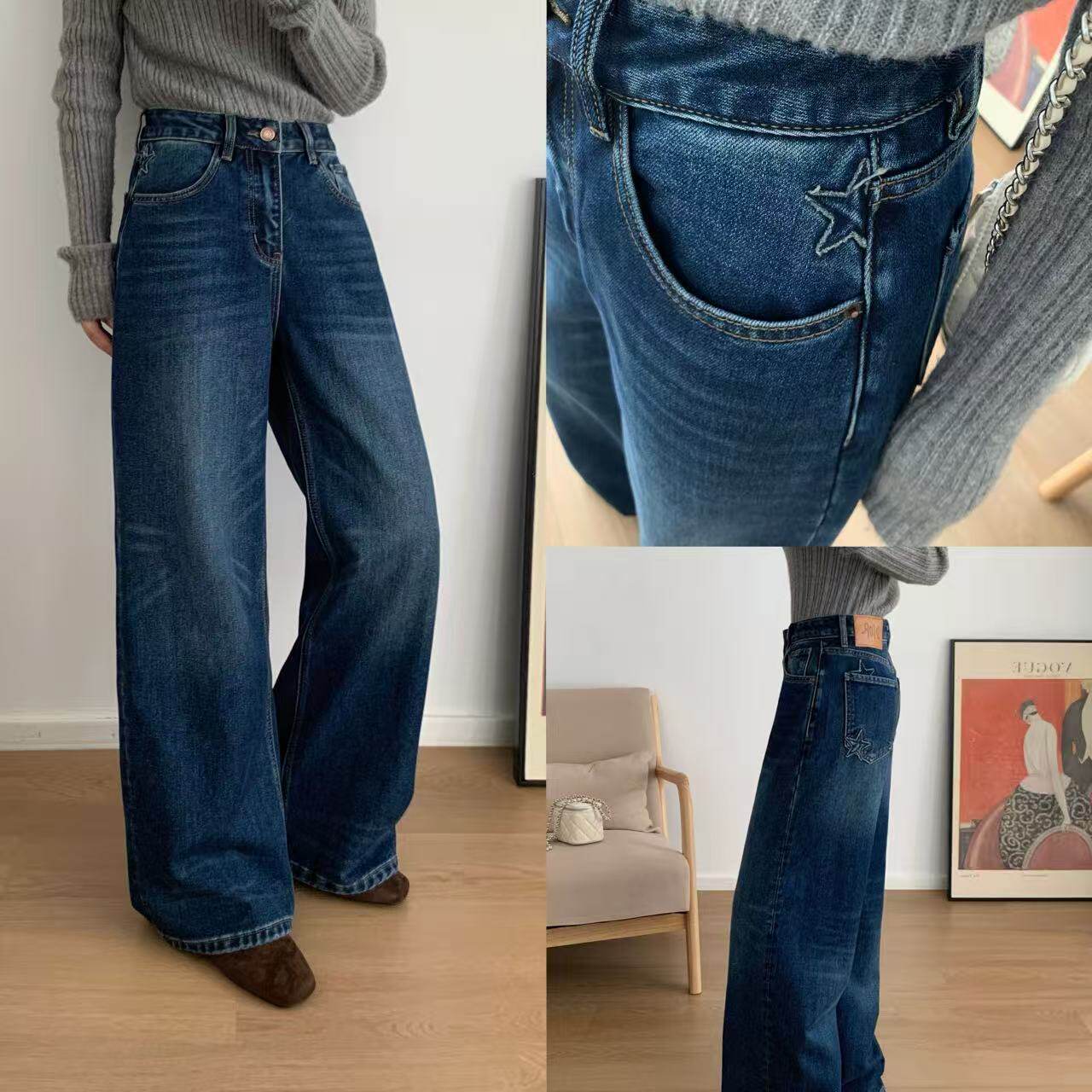 高端定制 欧洲站  星星厚款磨毛休闲牛仔裤25387