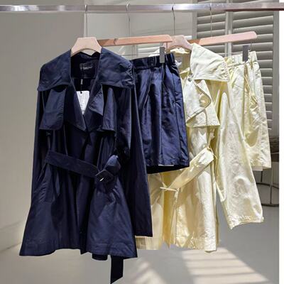 高端定制 欧洲站  休闲风衣外套+短裤时尚套装S36004