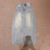 牛仔裤 高端定制 休闲裤 中高腰水洗做旧萝卜裤 F89803 欧洲站