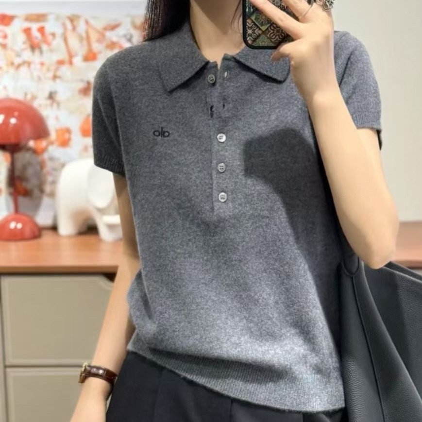高端定制 欧洲站  翻领字母山羊绒针织短袖8212
