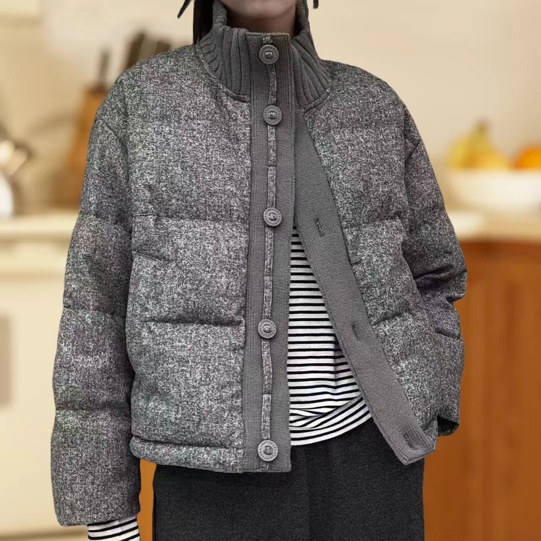 高端定制  欧洲站  立领针织厚款鹅绒保暖休闲羽绒服