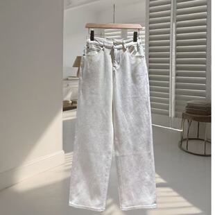 高端定制 欧洲站 26春款  白色舒适显瘦牛仔小直筒裤66608