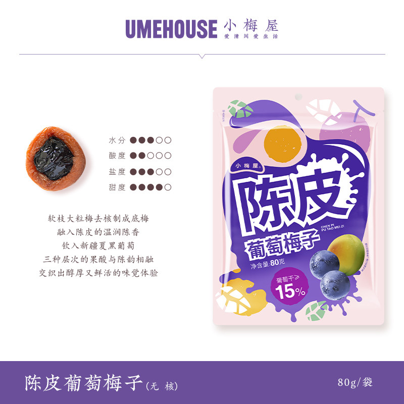 小梅屋蜜饯陈皮葡萄梅子 休闲零食酸话梅干青梅饼抱葡萄无核梅饼