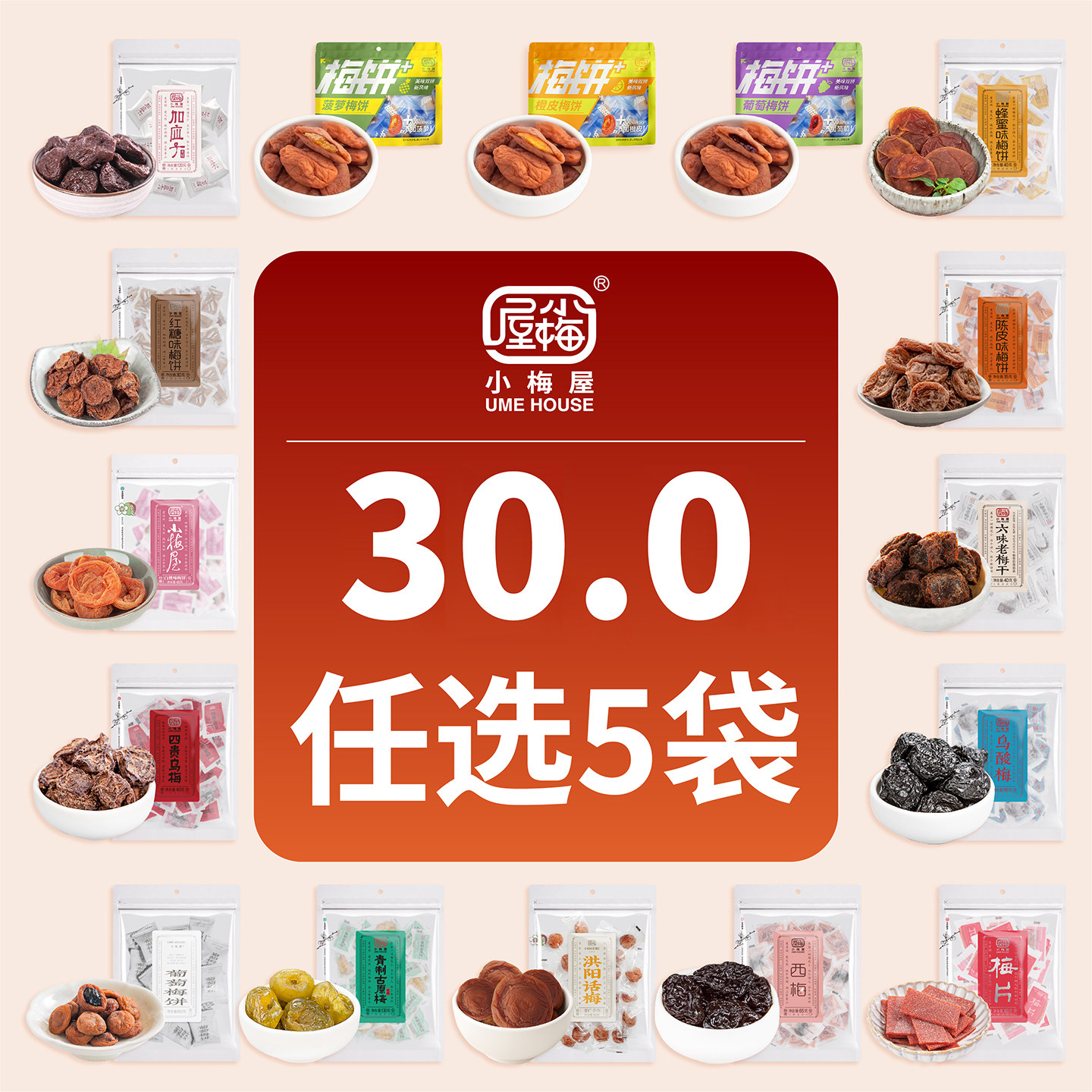 小梅屋梅子多口味尝鲜任选组合 休闲零食蜜饯梅饼青梅酸梅话梅干