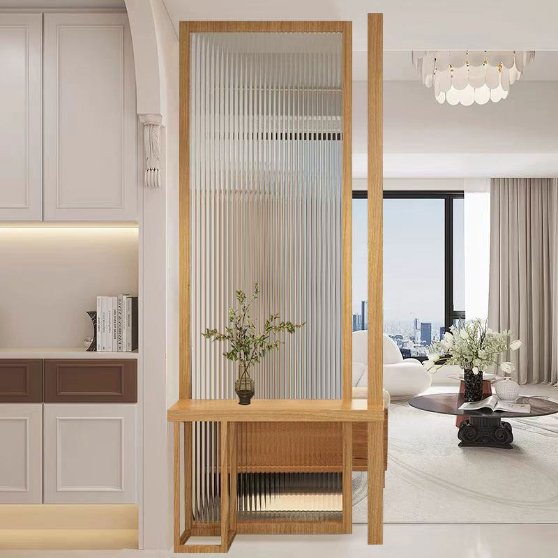 日式实木长虹玻璃屏风 客厅入户玄关北欧小户型简约原木民宿隔断