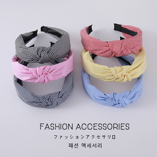 韩版简约甜美格子发箍女宽边布艺交叉头箍洋气时尚气质发卡头饰