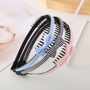 洗脸发箍带齿防滑压发碎发发捆简约儿童千鸟格黑色发捆插梳头箍女