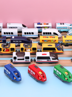 EDWONE电动小火车头木质轨道拖车头勒酷轨道兼容老式电车卡车玩具