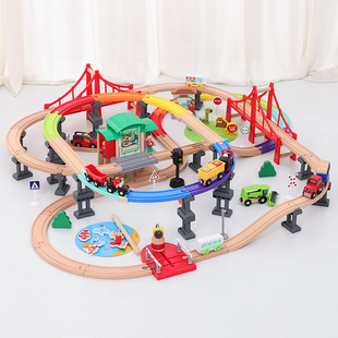儿童小火车木制拼装 轨道车玩具益智电动汽车男孩3岁木质6.1女礼物
