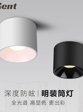明装筒灯智能客厅卧室无主灯高显色服装店商铺免开孔圆形COB筒灯