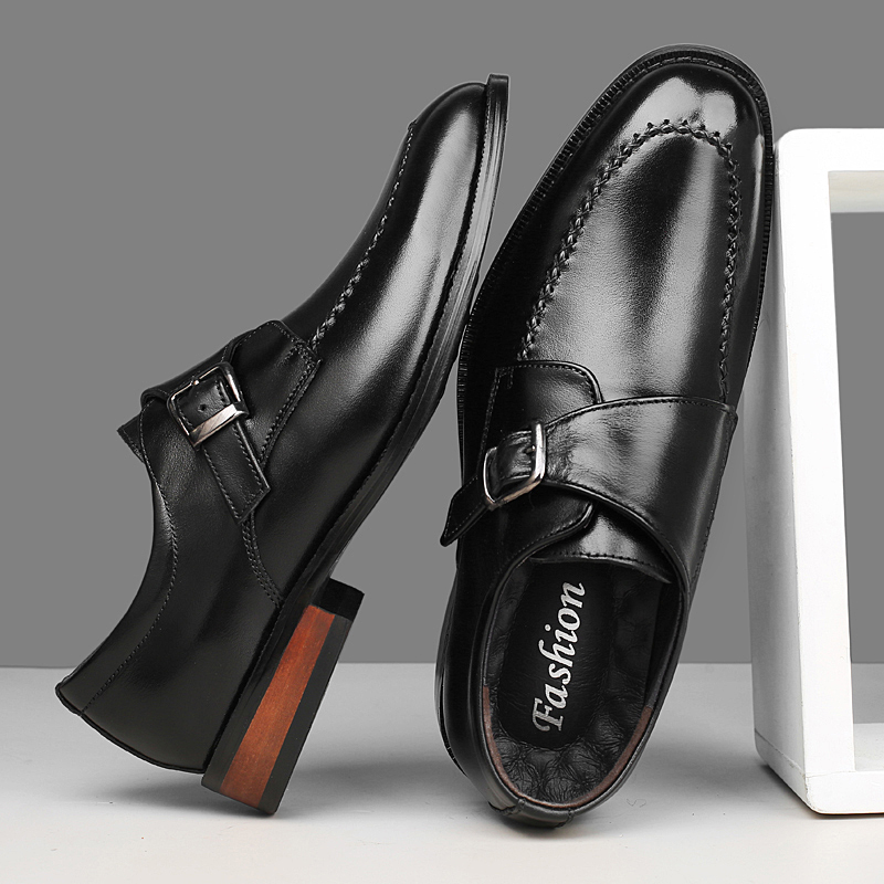 春秋皮鞋男真皮软底商务休闲鞋男士木根底搭扣正装男鞋英伦风婚鞋