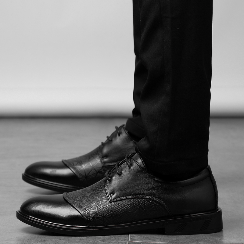 内增高皮鞋男37码真皮透气小码男鞋38码男士三接头增高鞋商务正装