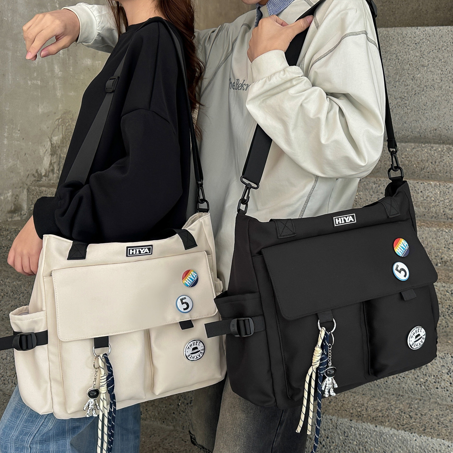 大容量斜挎包男生大学生手提拎书袋初中学生上课单肩包通勤电脑包