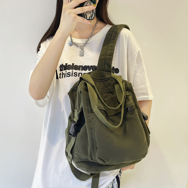 港风复古小书包女学生慵懒风水洗软帆布双肩包手提包旅游通勤背包