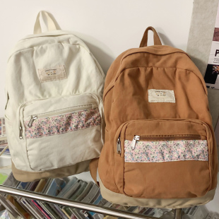 ins慵懒风水洗帆布书包女大学生碎花双肩包韩版森系文艺旅行背包