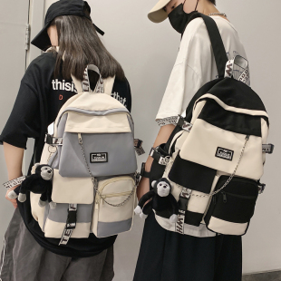 国潮牌书包男初中生韩版 背包女电脑包 高中大学生大容量双肩包个性