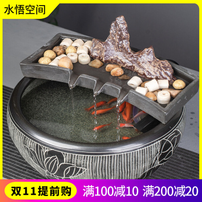 流水摆件小c鱼缸假山石槽造景养鱼循环过滤器水池简约创意家居装