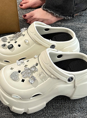 白色洞洞鞋女款2026新款夏季外穿厚底增高网红爆款沙滩防滑凉鞋女