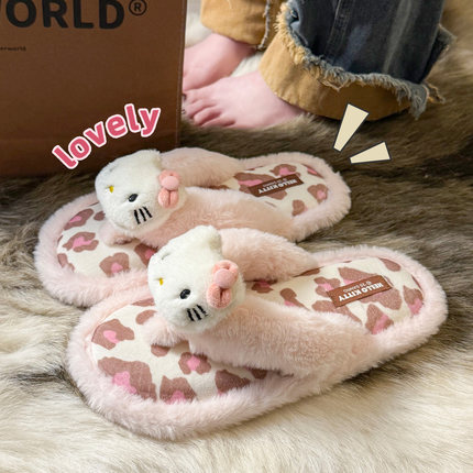 hellokitty棉拖鞋女2025新款秋冬家居室内毛绒可爱绝美人字拖鞋女