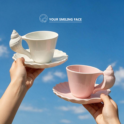 奶油风海螺手柄陶瓷咖啡杯碟套装