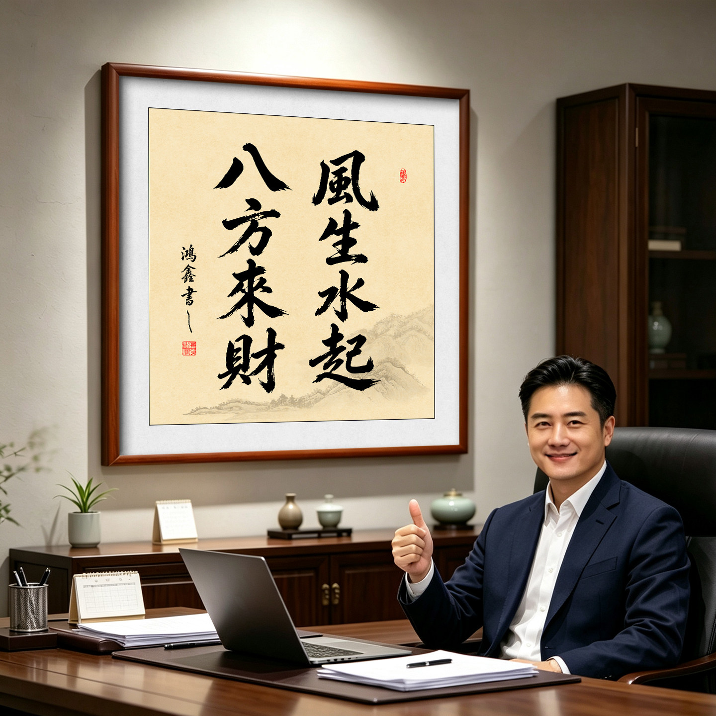 风生水起字画八方来财挂画图片