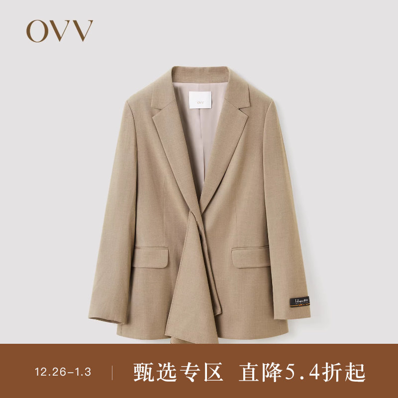 OVV秋冬女装意大利进口面料时尚飘带套装西服外套