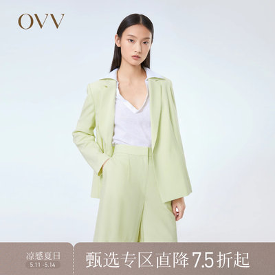 OVV春夏热卖女装干净利落简约时尚镂空织带微弹羊毛西服外套