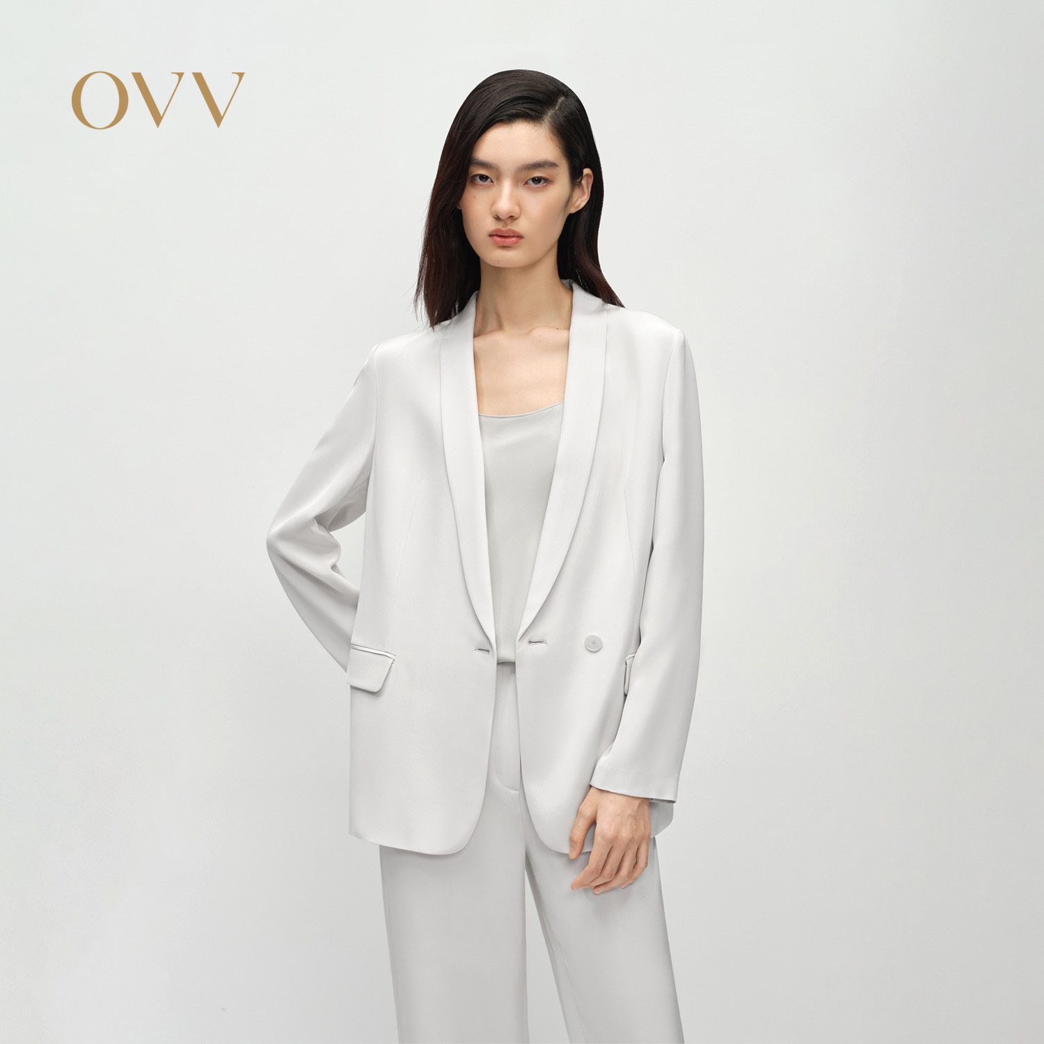 【重磅真丝】OVV2025春夏新款女装淡人30MM重绉休闲西装外