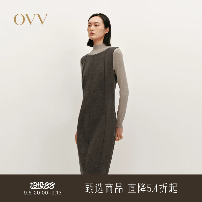 OVV秋冬热卖女装一字领修身背心裙针织羊毛休闲无袖连衣裙