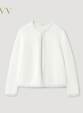OVV2026春夏新款女装织带装饰棉质粗花呢休闲针织外套