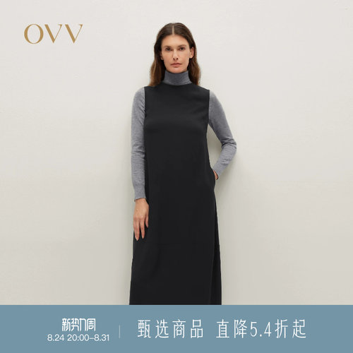 OVV秋冬热卖女装日本进口缎面醋酸圆领无袖连衣裙小黑裙 - 封面