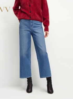OVV2025春夏新款女装淡人土耳其进口面料高腰九分牛仔阔腿裤