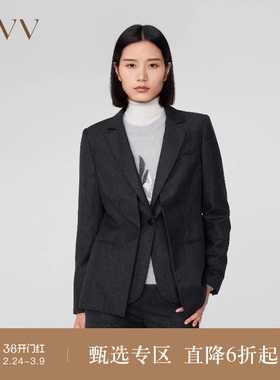 OVV秋冬新款女装假两件套金银丝羊毛套装休闲西服外套