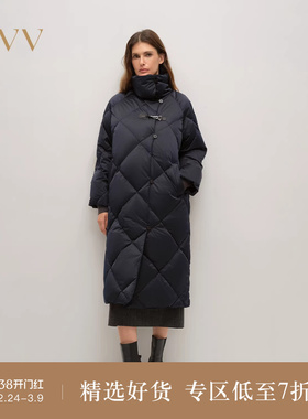OVV2025秋冬新款女装经典立领精致菱格保暖长款羽绒服