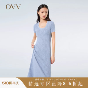 OVV春夏热卖女装弹力修身A型伞装不对称短袖U领针织裙