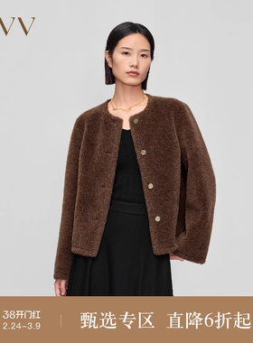 OVV秋冬新款女装阿尔巴卡混纺羊毛经典圆领短款大衣外套