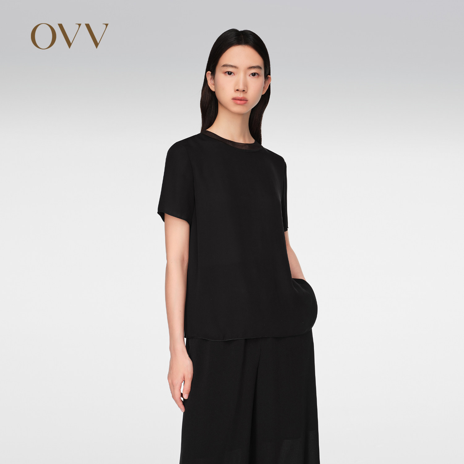 【重磅真丝】OVV春夏热卖女装19MM双乔罗纹短袖T恤