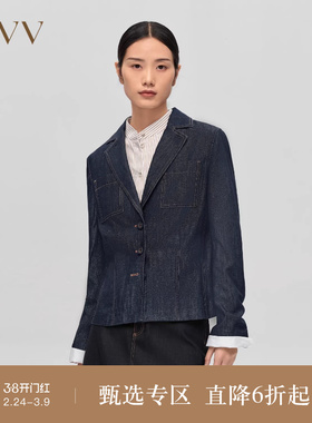 OVV秋冬新款女装意大利进口休闲平驳领牛仔单件西服外套