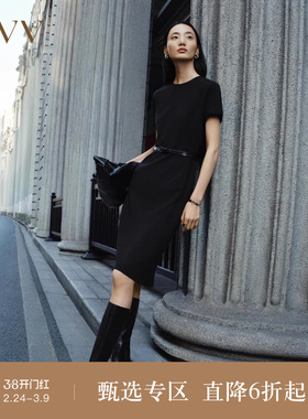 【四季通勤】OVV春夏热卖女装经典直筒中长款短袖连衣裙