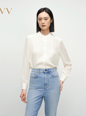 【重磅真丝】OVV2025春夏新款女装淡人22MM鬼绉百褶长袖衬衫