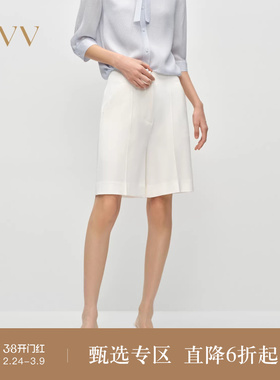 OVV2025春夏新款女装淡人经典浅色弹力舒适透气简约休闲短裤
