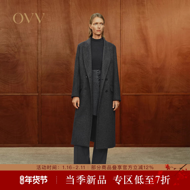 OVV秋冬热卖女装经典戗驳领复古双排扣保暖羊毛大衣,女装/女士精品,毛呢外套,淘宝优惠券,粉丝福利购,淘宝优惠卷